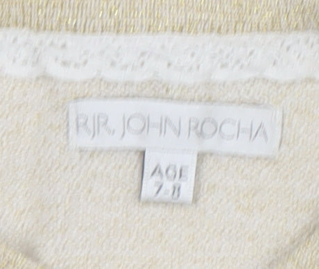 RJR John Rocha Girls Beige Metallic Long Sleeve Button Cardigan 7-8 Years