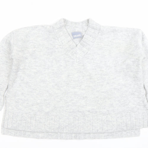 Dreams London Women's Grey V-Neck Knit Pullover Jumper One Size
