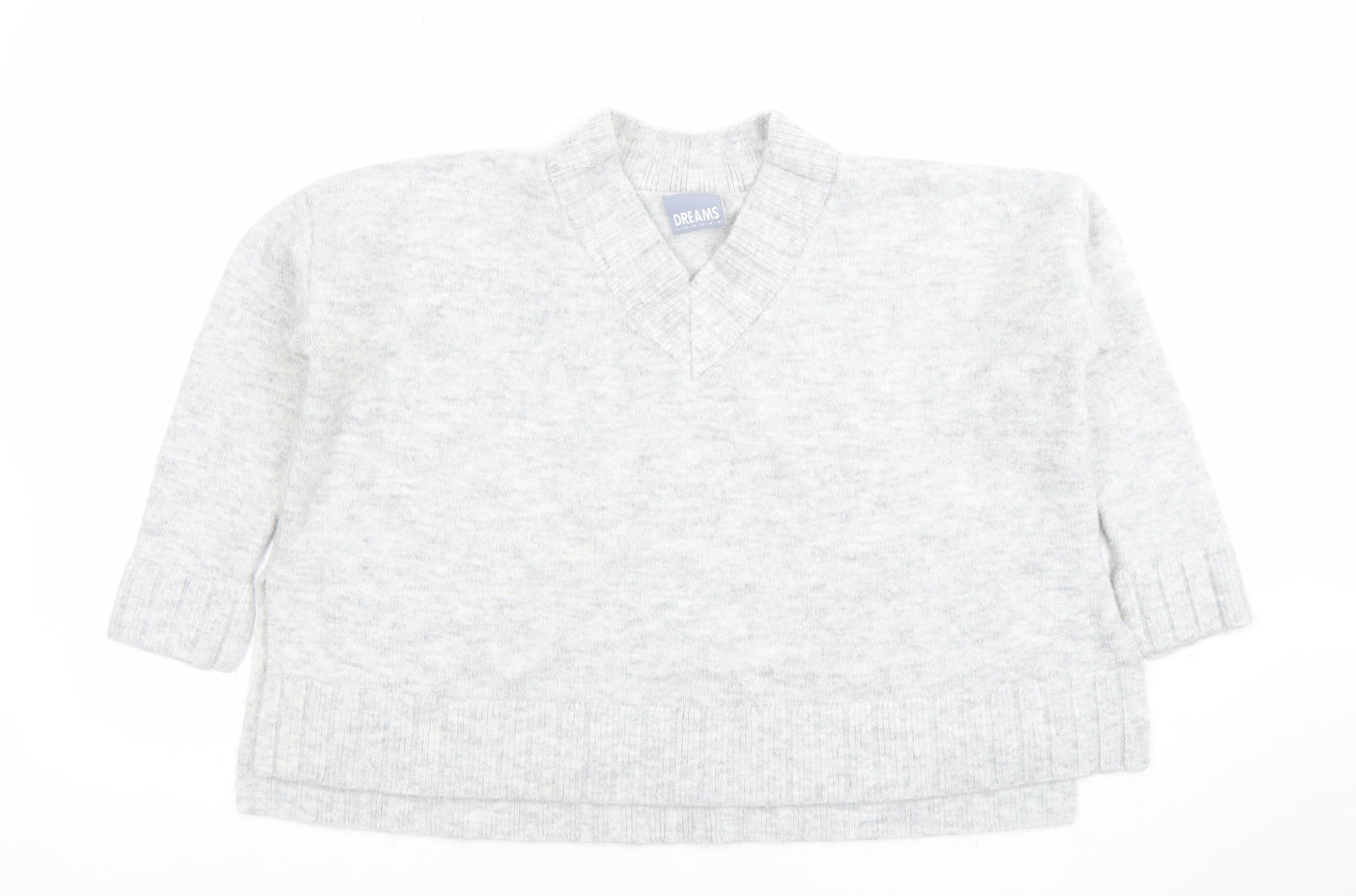 Dreams London Women's Grey V-Neck Knit Pullover Jumper One Size