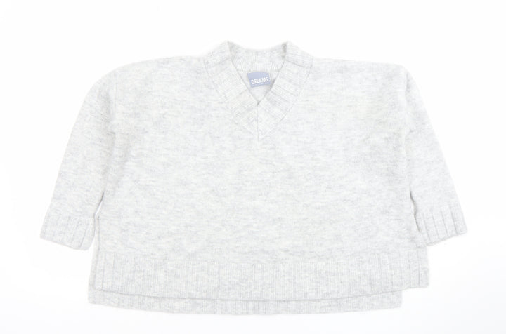 Dreams London Women's Grey V-Neck Knit Pullover Jumper One Size