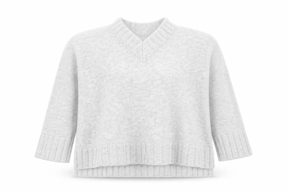 Front view of Dreams London Women's Grey V-Neck Knit jumper One Size