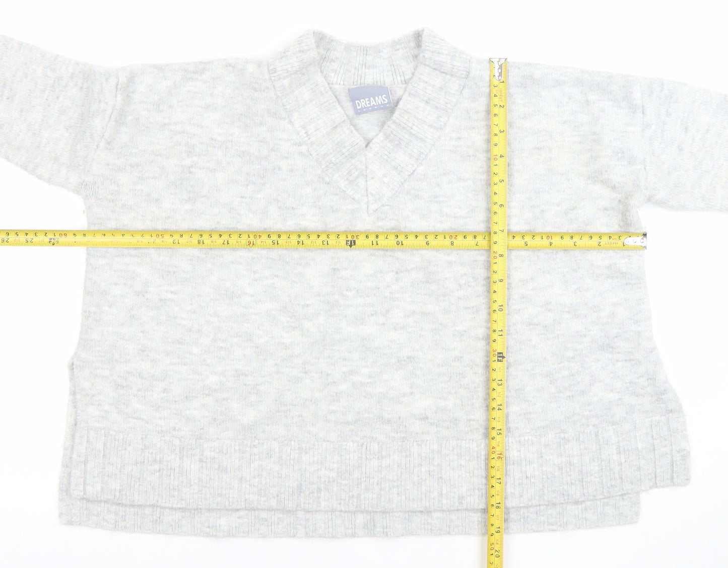 Dreams London Women's Grey V-Neck Knit Pullover Jumper One Size