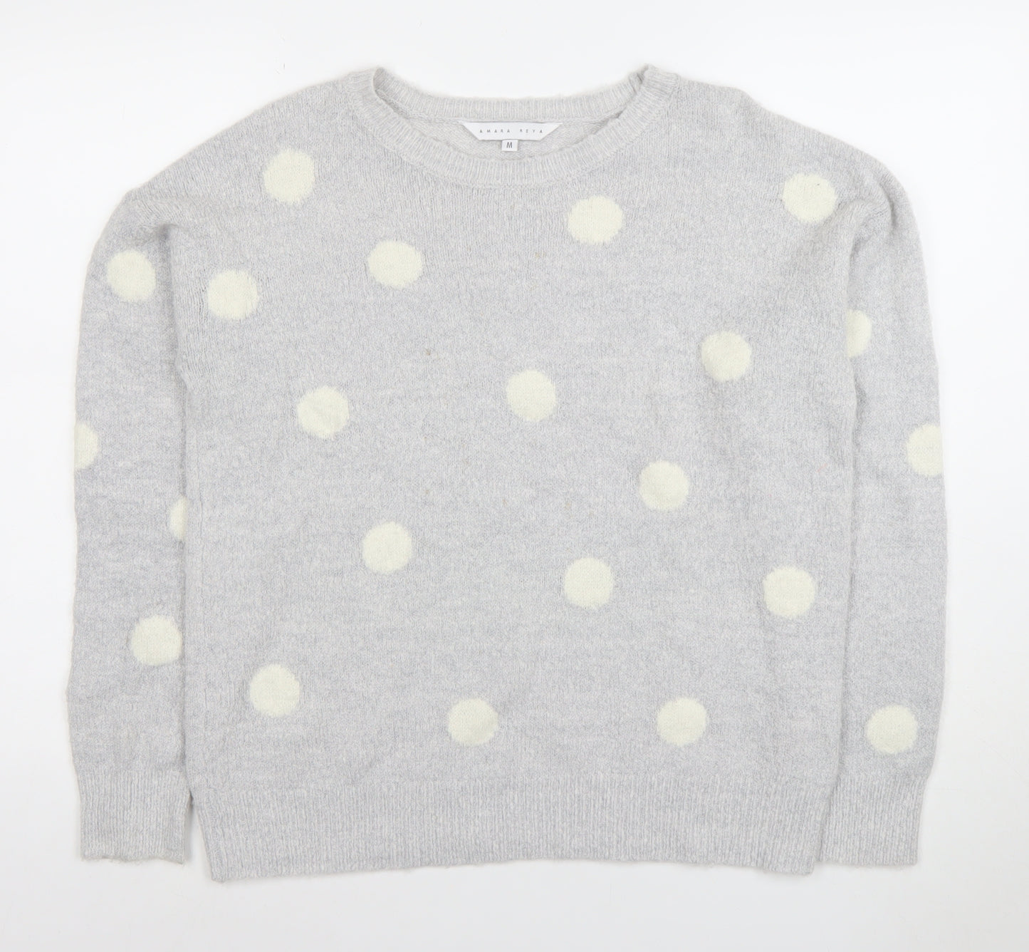 Amara Reya Womens Grey Polka Dot Wool Blend Crew Neck Jumper M