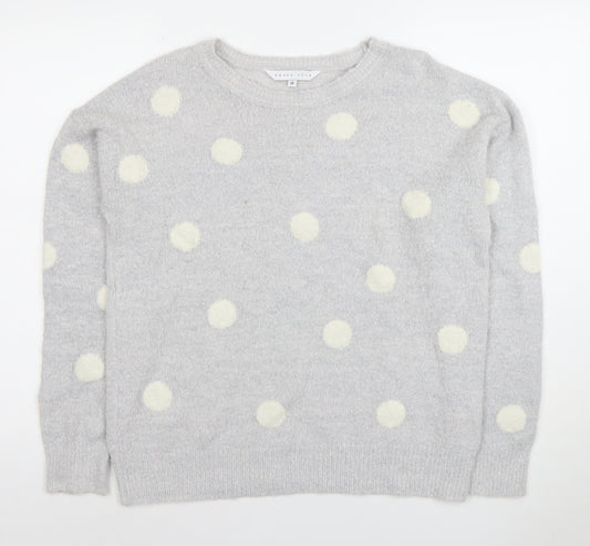 Amara Reya Womens Grey Polka Dot Wool Blend Crew Neck Jumper M