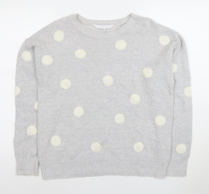 Amara Reya Womens Grey Polka Dot Wool Blend Crew Neck Jumper M