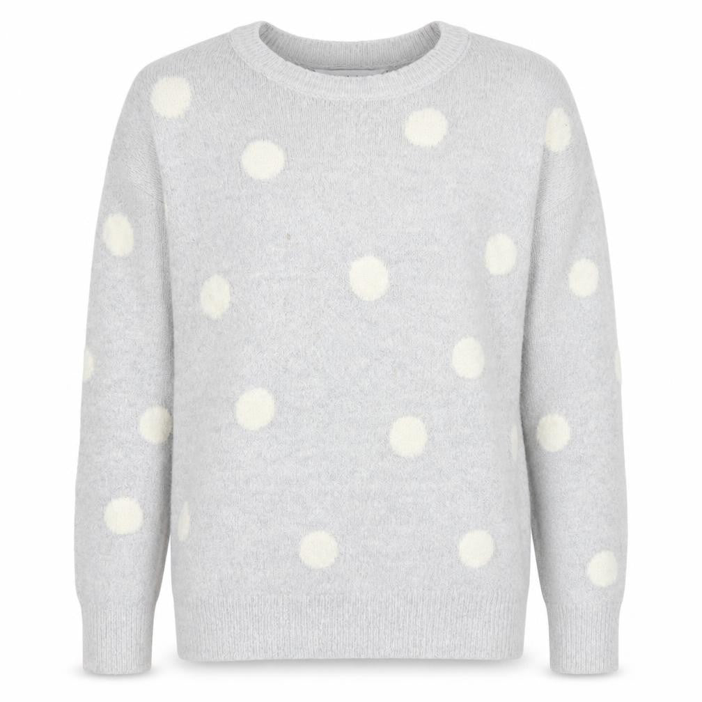 Front view of Amara Reya women’s grey polka dot wool blend crew neck jumper m