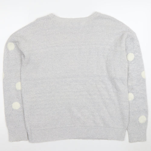 Amara Reya Womens Grey Polka Dot Wool Blend Crew Neck Jumper M