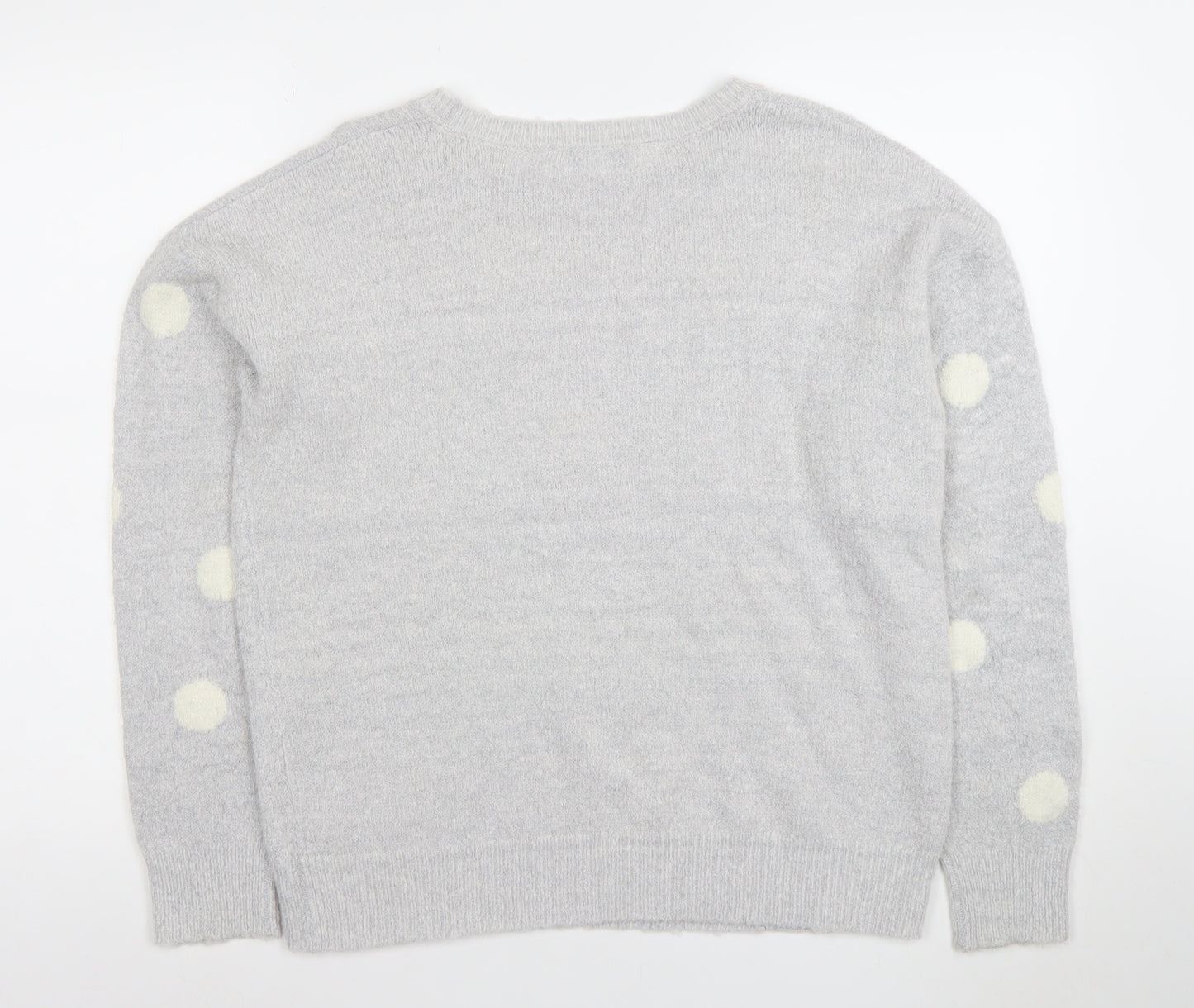 Amara Reya Womens Grey Polka Dot Wool Blend Crew Neck Jumper M