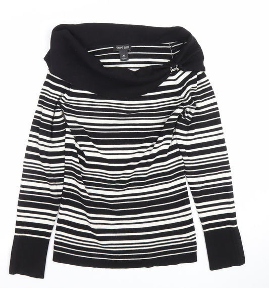 White House Black Market Women's Black Striped Off Shoulder Knit Top XL