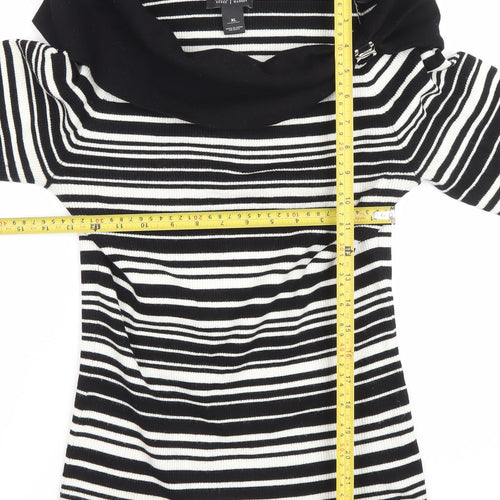 White House Black Market Women's Black Striped Off Shoulder Knit Top XL