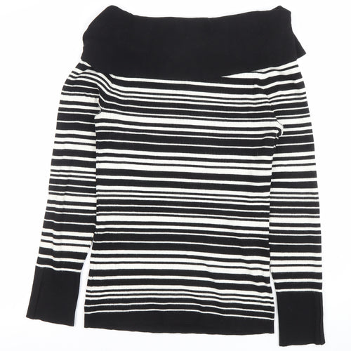 White House Black Market Women's Black Striped Off Shoulder Knit Top XL