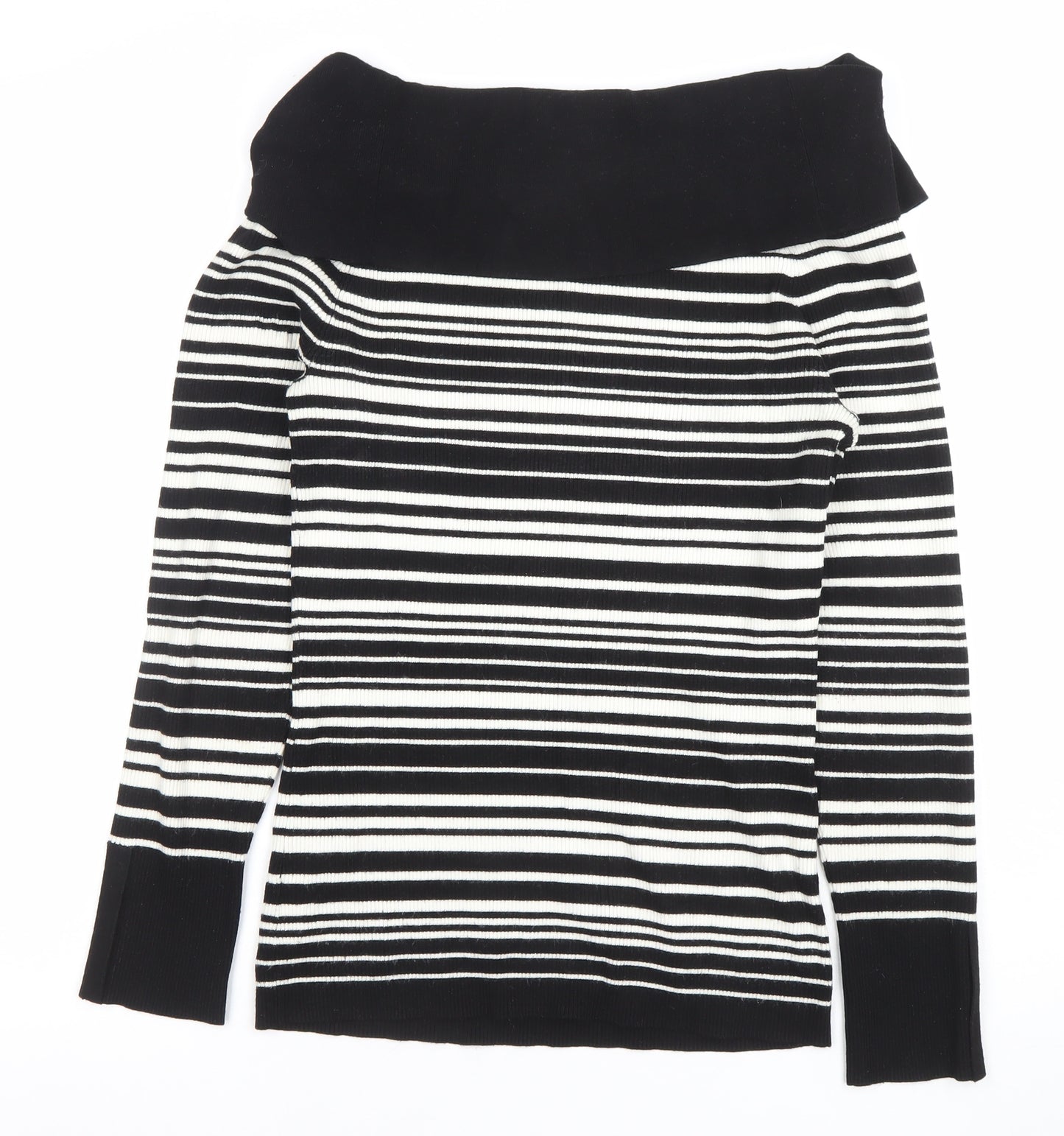 White House Black Market Women's Black Striped Off Shoulder Knit Top XL