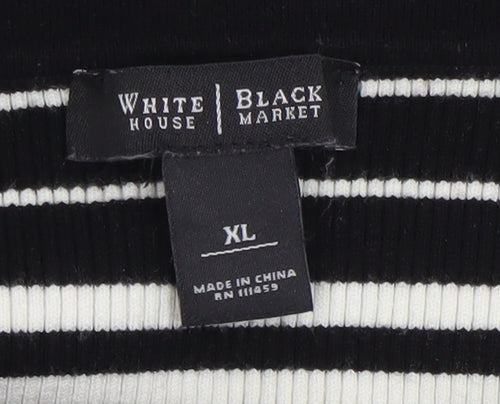 White House Black Market Women's Black Striped Off Shoulder Knit Top XL