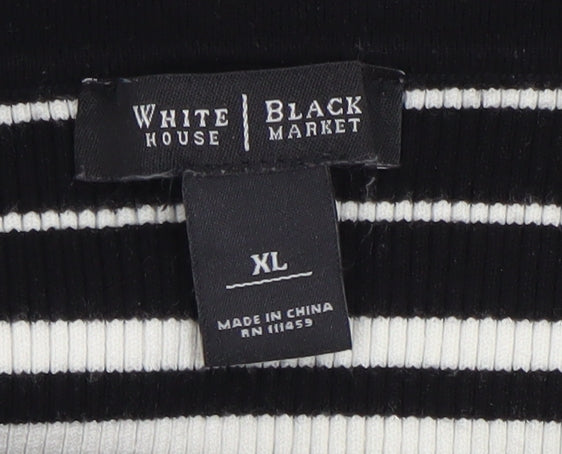 White House Black Market Women's Black Striped Off Shoulder Knit Top XL