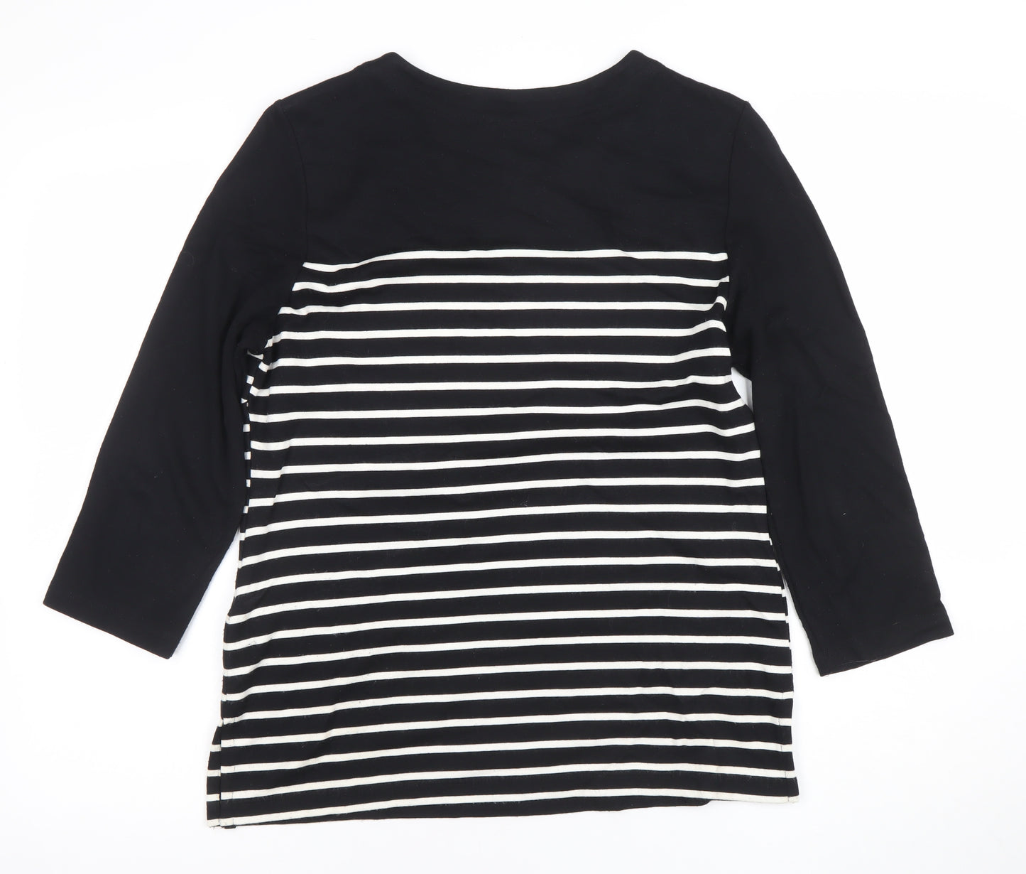 Zara Women Black Striped Button Detail 3/4 Sleeve T-Shirt Size 14