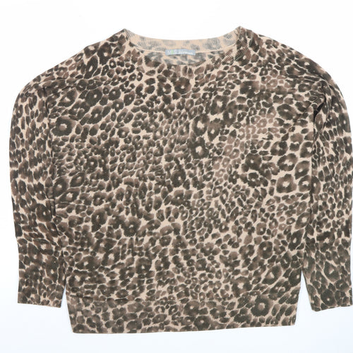 Marks and Spencer Womens Brown Animal Print Long Sleeve Knit Top UK 14