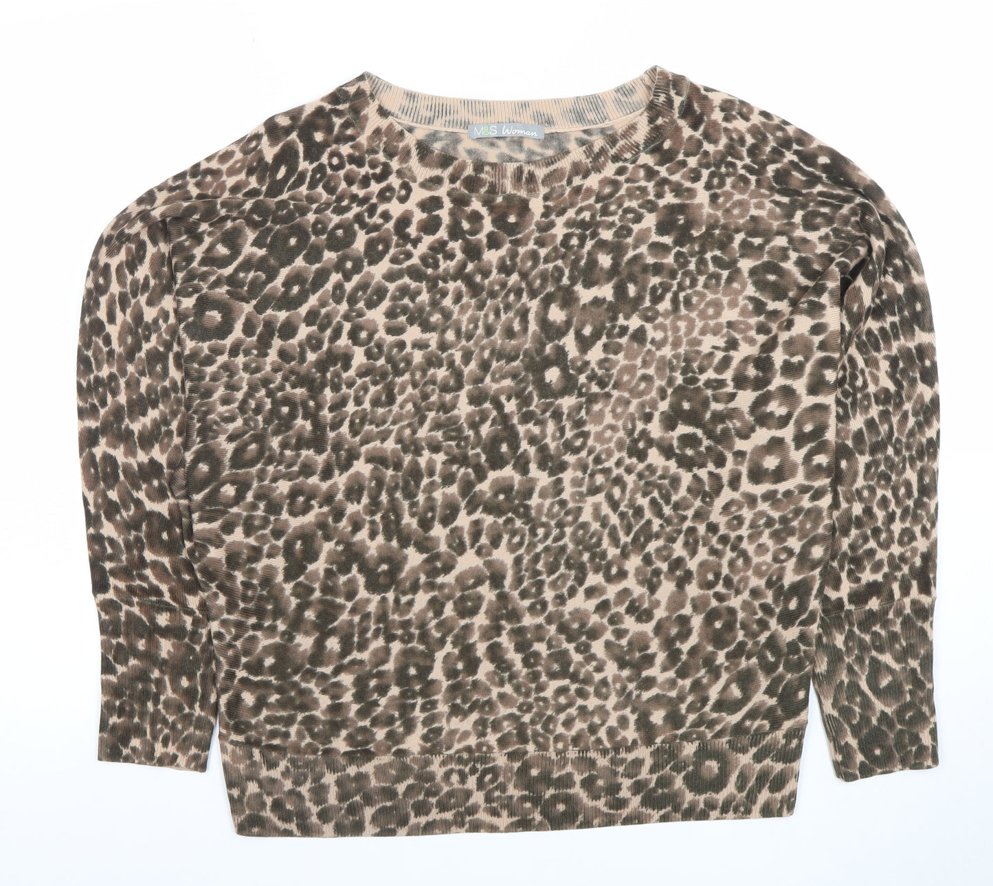 Marks and Spencer Womens Brown Animal Print Long Sleeve Knit Top UK 14