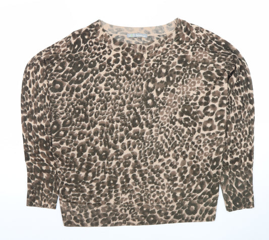 Marks and Spencer Womens Brown Animal Print Long Sleeve Knit Top UK 14