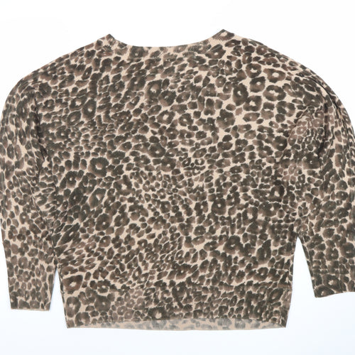 Marks and Spencer Womens Brown Animal Print Long Sleeve Knit Top UK 14
