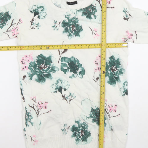 M&Co Women’s White Floral Knit Top Size 10 3/4 Sleeve Crew Neck