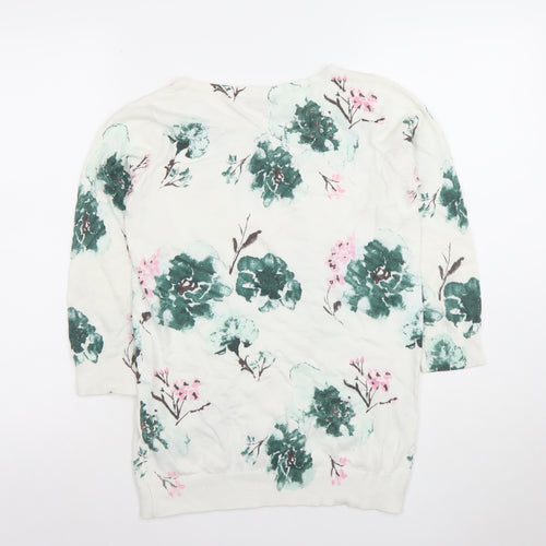 M&Co Women’s White Floral Knit Top Size 10 3/4 Sleeve Crew Neck
