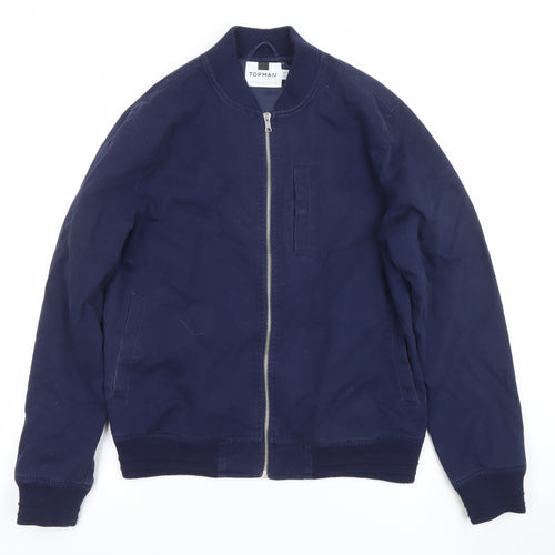Topman Men's Blue Cotton Bomber Jacket Size M Regular Fit Casual Zip