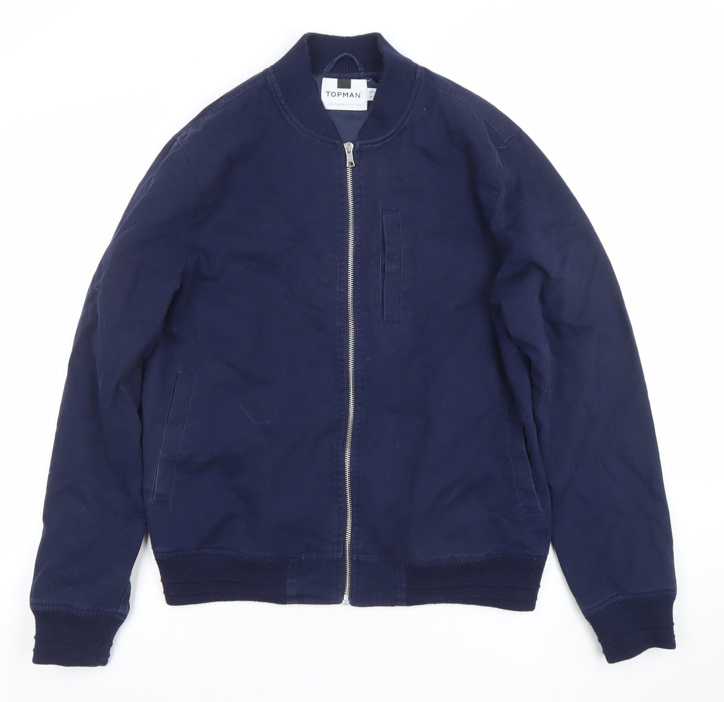 Topman Men's Blue Cotton Bomber Jacket Size M Regular Fit Casual Zip