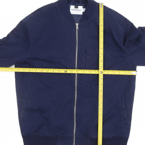 Topman Men's Blue Cotton Bomber Jacket Size M Regular Fit Casual Zip