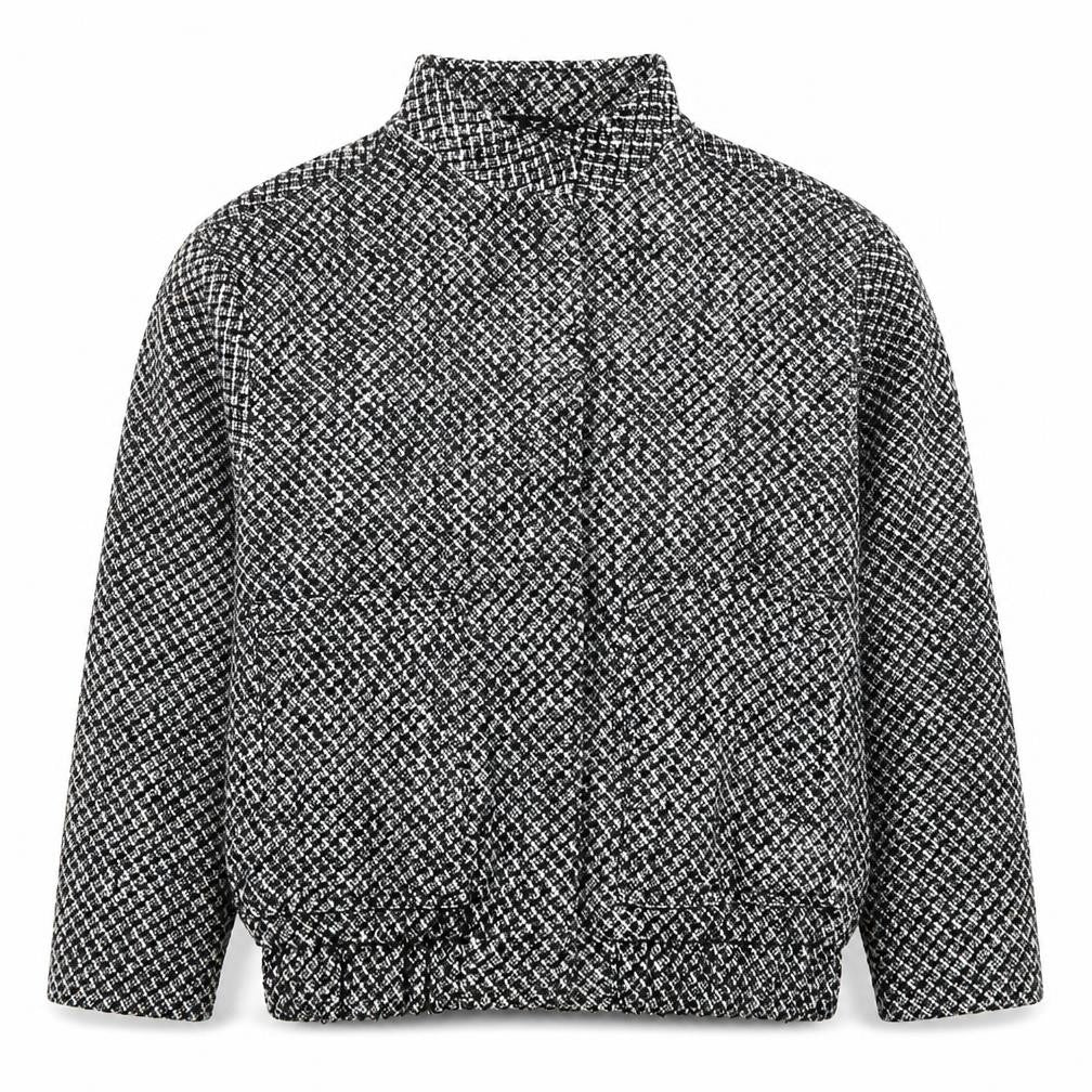 Front view of Soyaconcept Women’s Black Tweed Bomber Jacket, size S