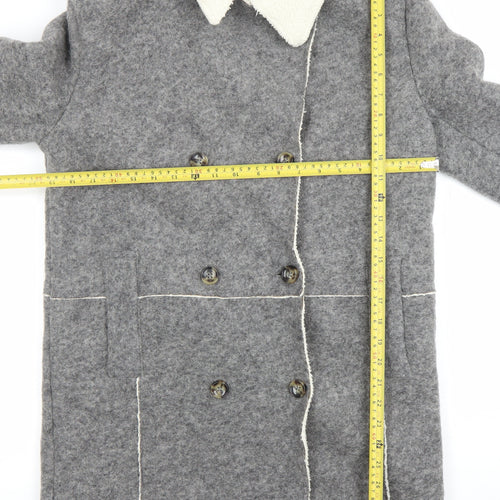 Zara Women Grey Wool Blend Pea Coat M Double-Breasted Classic Style
