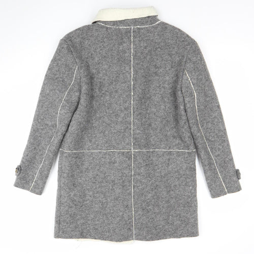 Zara Women Grey Wool Blend Pea Coat M Double-Breasted Classic Style