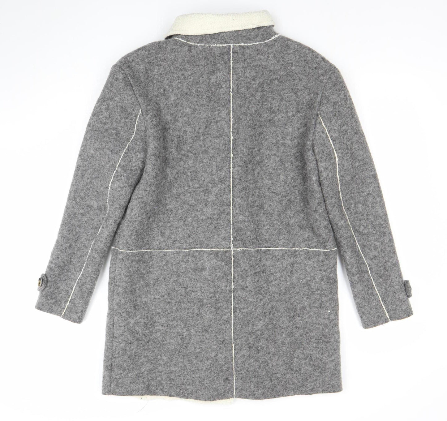 Zara Women Grey Wool Blend Pea Coat M Double-Breasted Classic Style