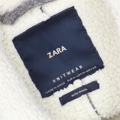 Zara Women Grey Wool Blend Pea Coat M Double-Breasted Classic Style