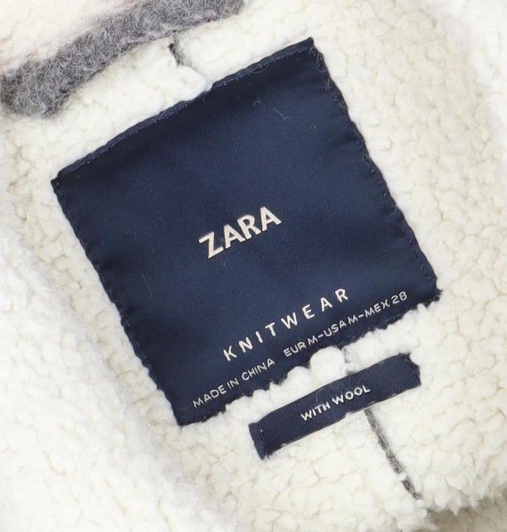 Zara Women Grey Wool Blend Pea Coat M Double-Breasted Classic Style