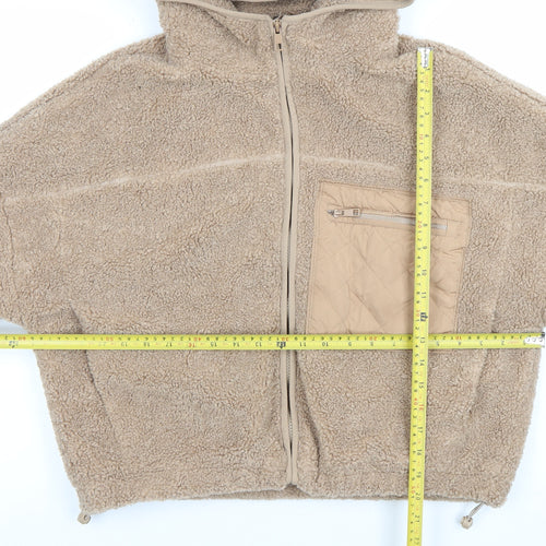 Primark Women Beige Hooded Fleece Puffer Jacket Size S 10/12
