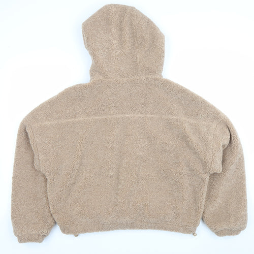 Primark Women Beige Hooded Fleece Puffer Jacket Size S 10/12