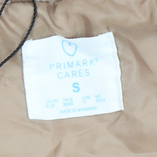 Primark Women Beige Hooded Fleece Puffer Jacket Size S 10/12