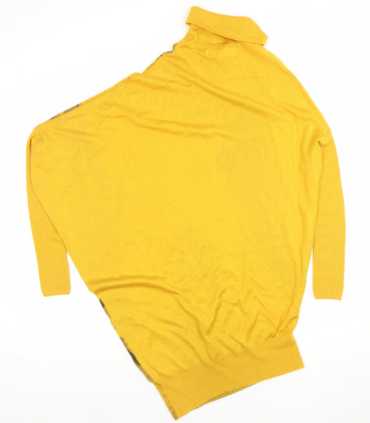 Bernini Womens Yellow Wool Roll Neck Tunic Top Size S Long Sleeve Art Print