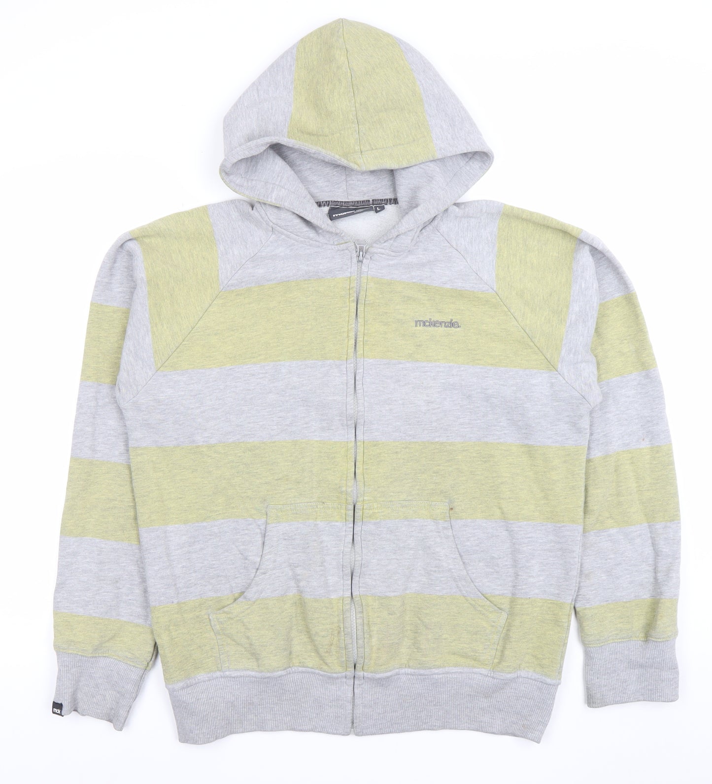 Mckenzie Men’s Grey Green Striped Full Zip Hoodie Size L