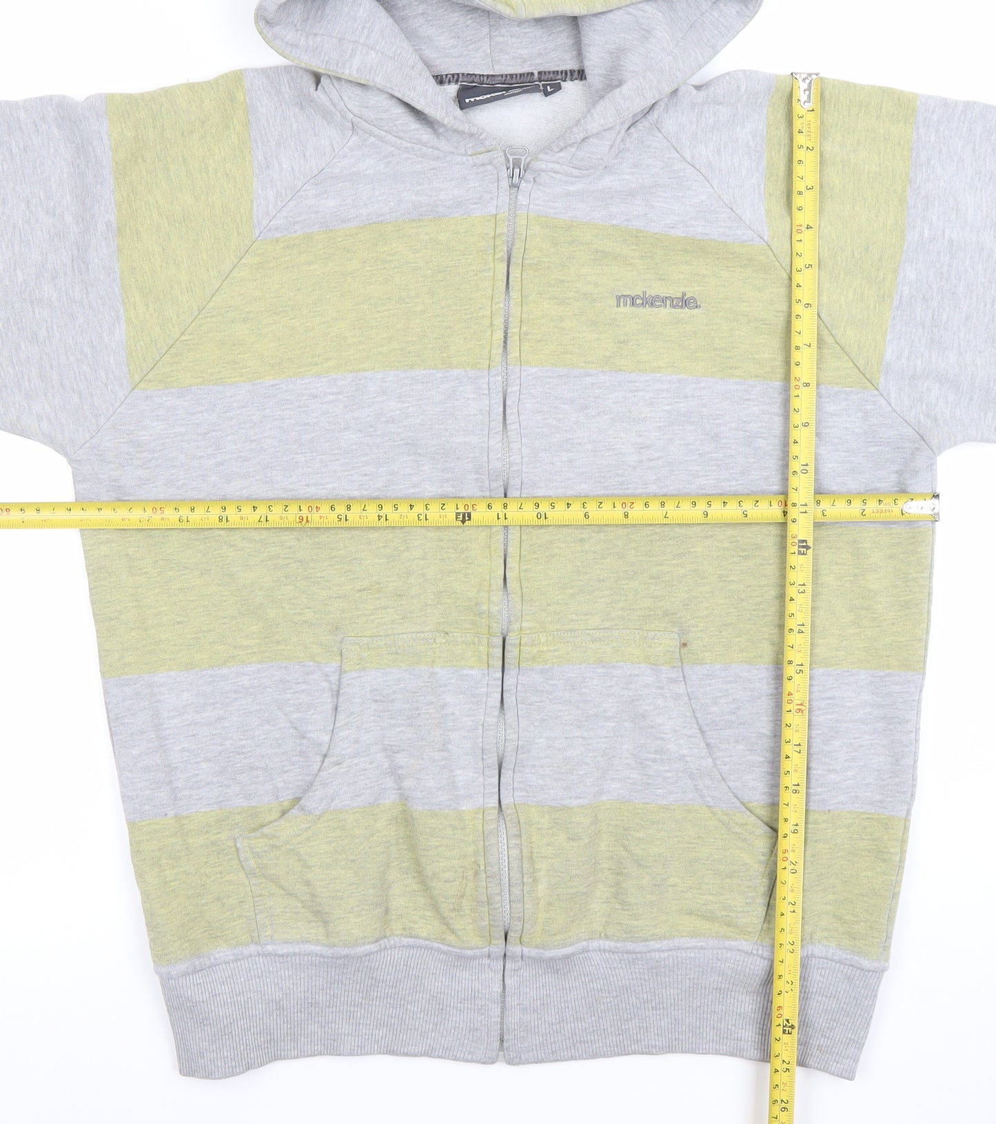 Mckenzie Men’s Grey Green Striped Full Zip Hoodie Size L