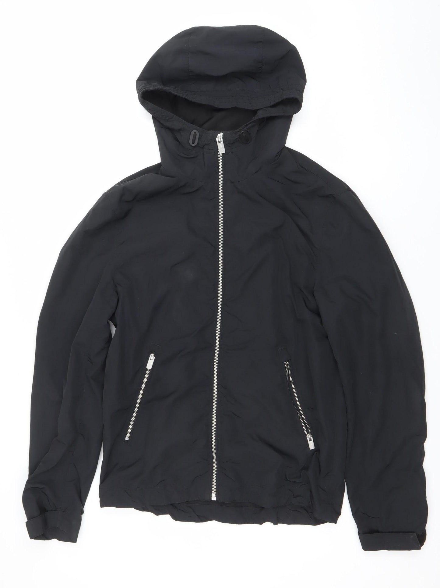 H&M Men's Black Hooded Windbreaker Jacket Size S Lightweight Full Zip