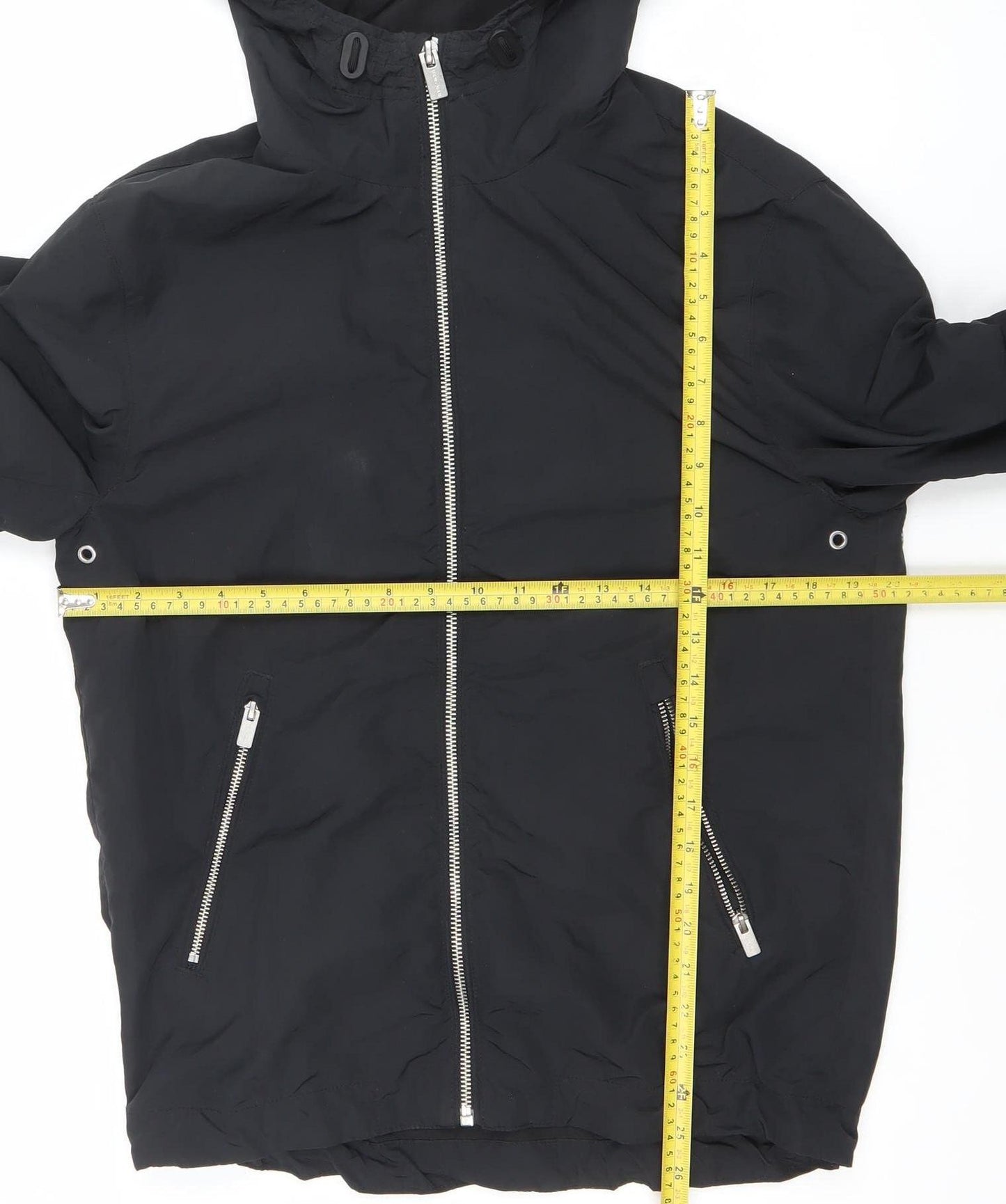 H&M Men's Black Hooded Windbreaker Jacket Size S Lightweight Full Zip