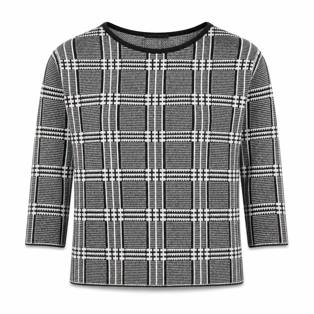 Front view of Marks & Spencer women’s grey check knit jumper, size UK 10