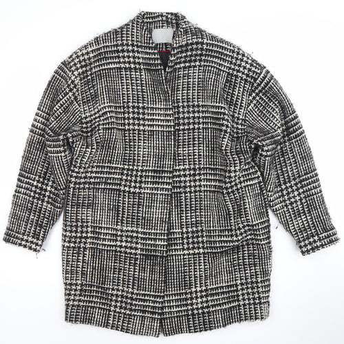 Zoe Jordan Womens Black Check Wool Blend Mid-Length Overcoat M