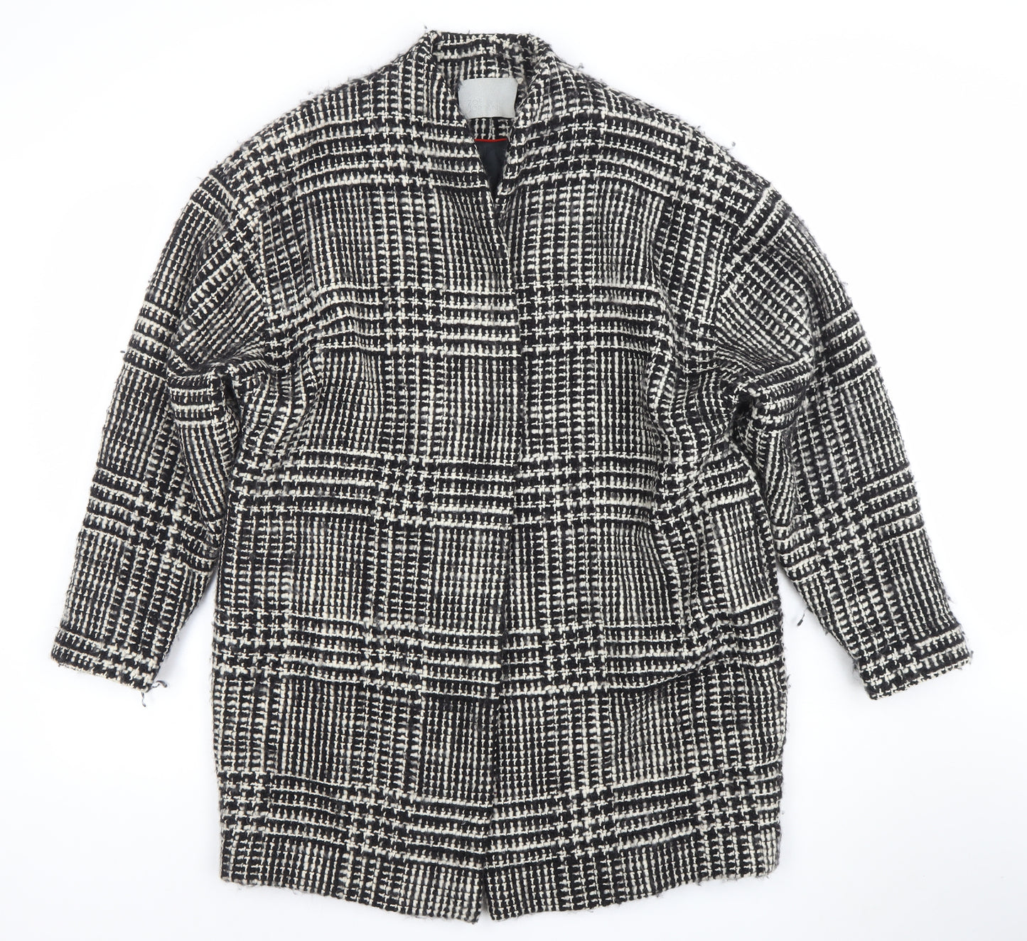 Zoe Jordan Womens Black Check Wool Blend Mid-Length Overcoat M