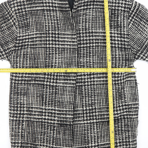 Zoe Jordan Womens Black Check Wool Blend Mid-Length Overcoat M