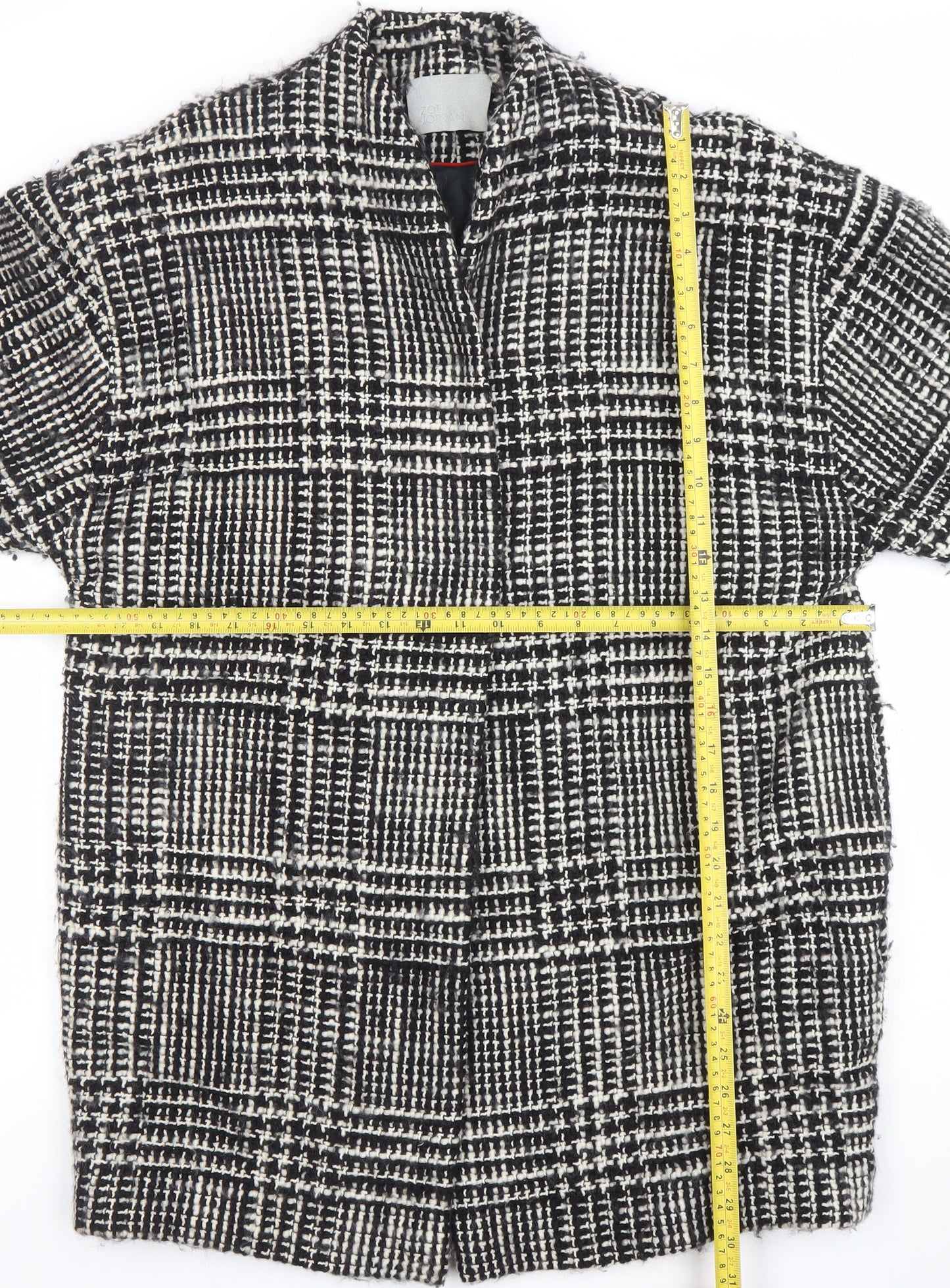 Zoe Jordan Womens Black Check Wool Blend Mid-Length Overcoat M