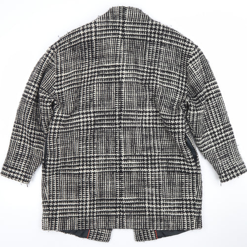Zoe Jordan Womens Black Check Wool Blend Mid-Length Overcoat M