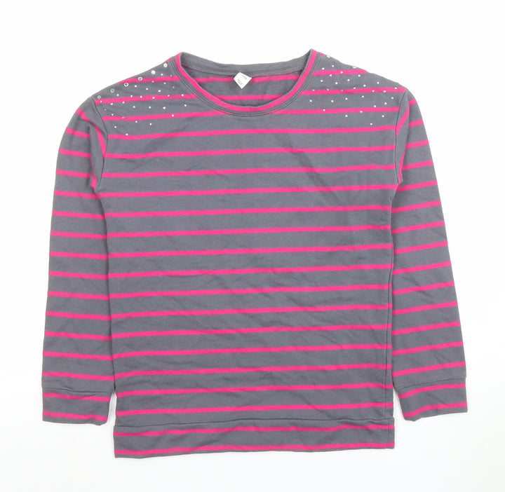 Old Navy Women’s Grey & Pink Striped Rhinestone Long Sleeve Cotton Blend T-Shirt - Size L