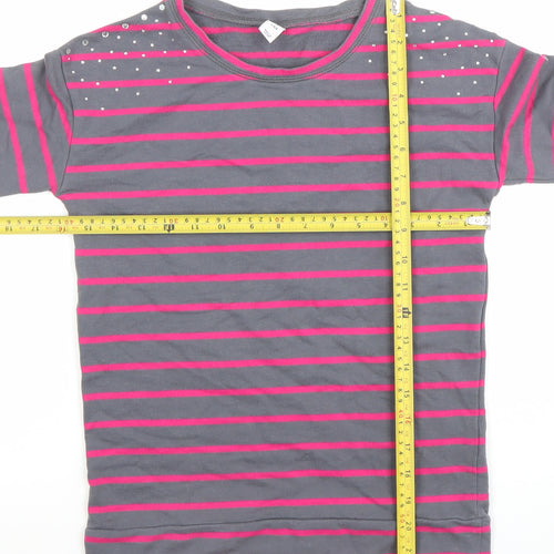 Old Navy Women’s Grey & Pink Striped Rhinestone Long Sleeve Cotton Blend T-Shirt - Size L